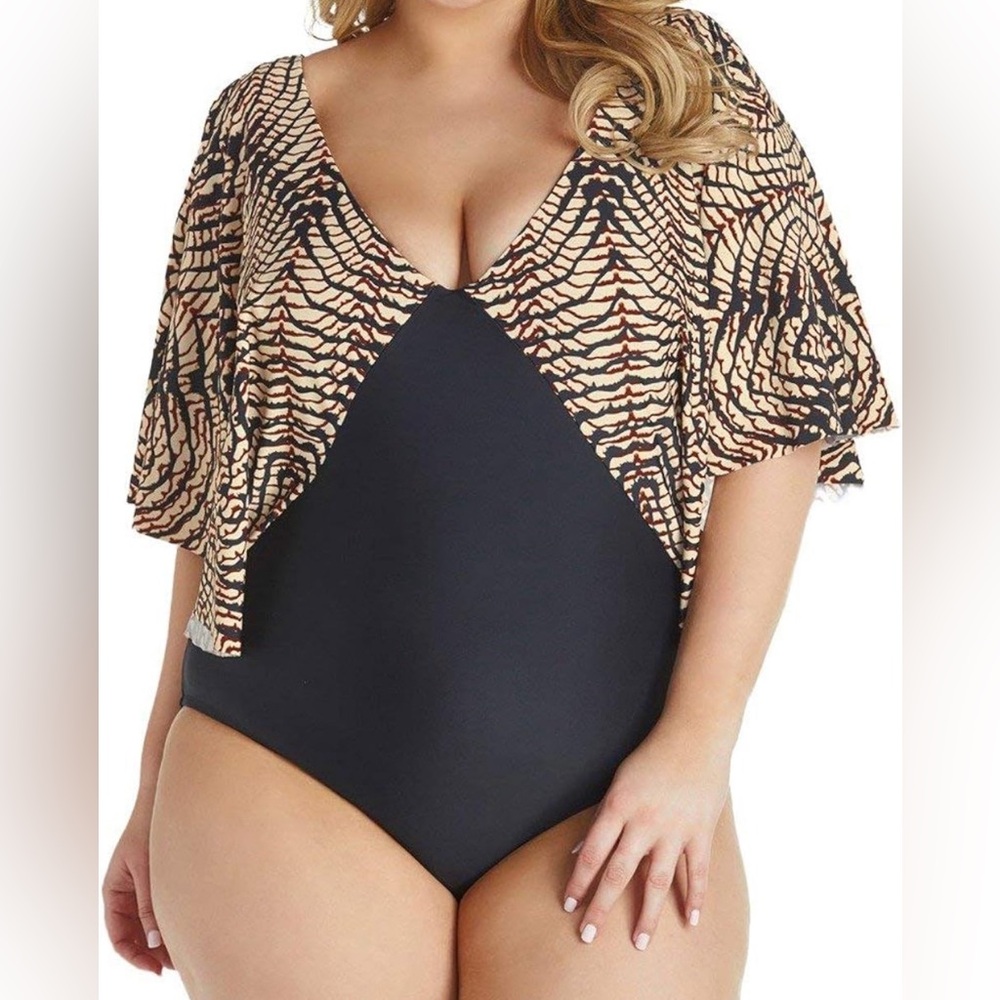 Raisins Curve Stingray Flounce One Piece Swimsuit Women’s Plus Size 16W NWT